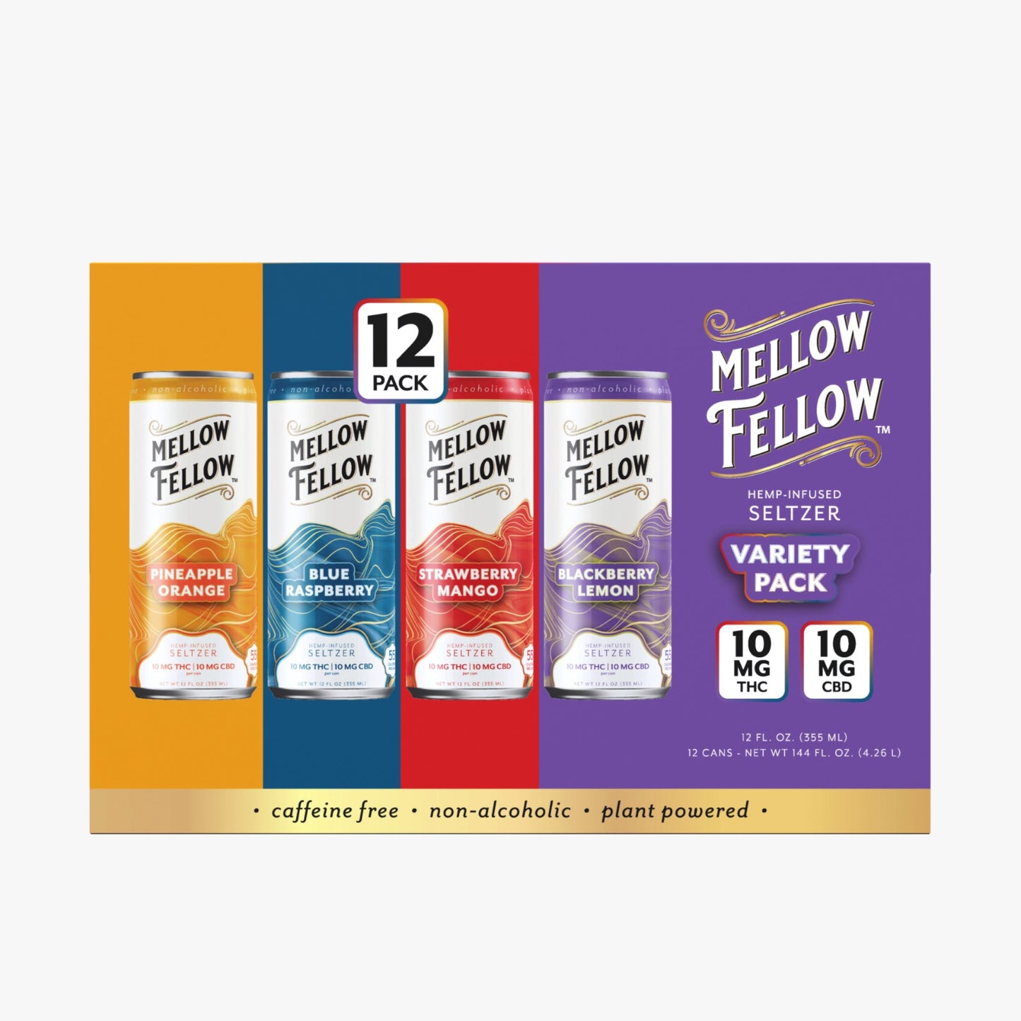 Mellow Fellow Delta 9 THC + CBD Seltzer Beverage 20MG - Variety 24 Pack - MASTER CASE